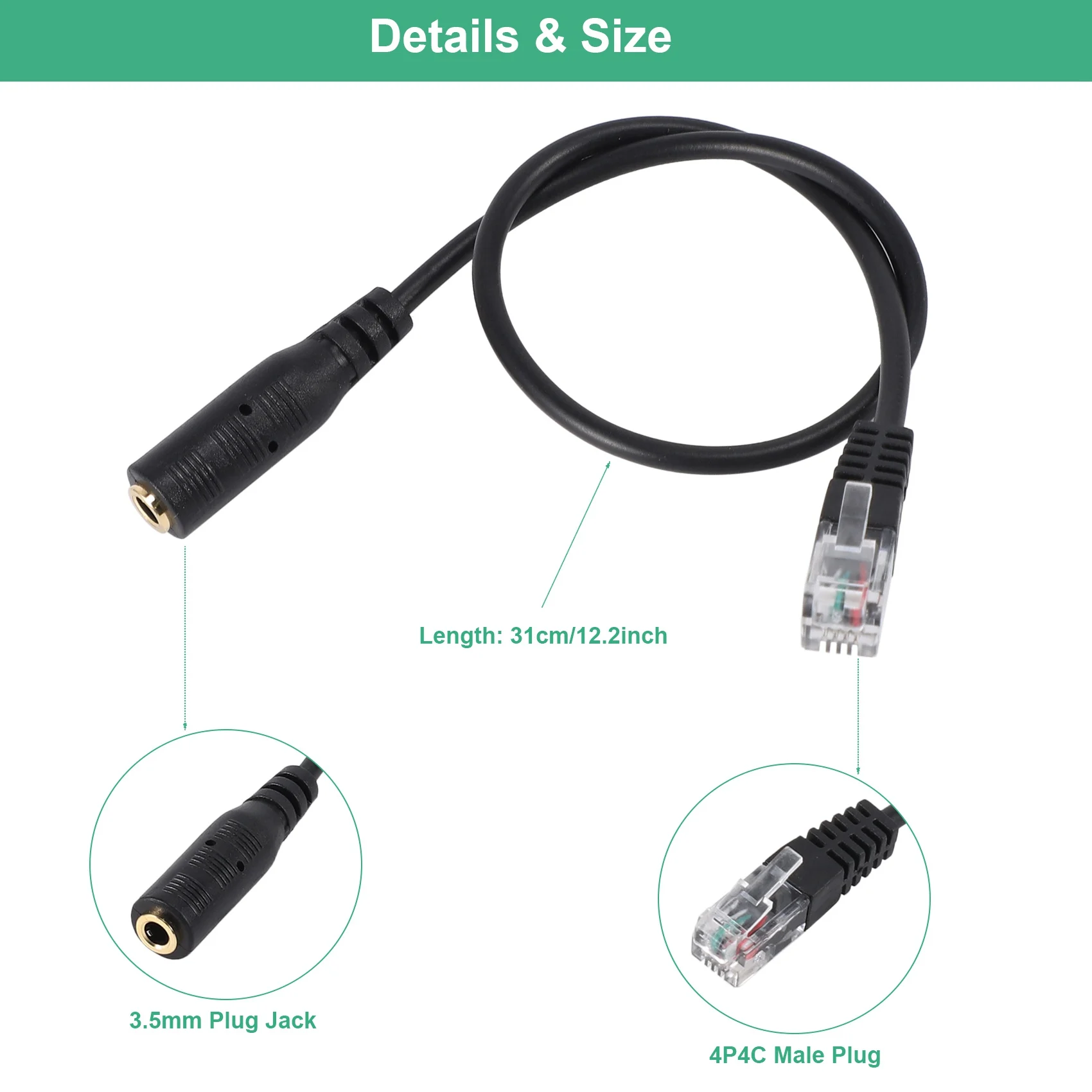 3.5mm Plug Jack to RJ9 for Headset to for Office Phone Adapter Cable