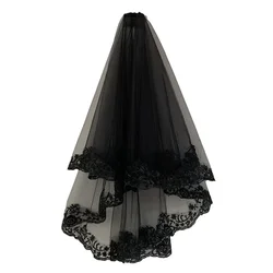 Black Veil Brides Wedding Veils Lace Short Bridal Fingertip Women’s Halloween 2T with Comb