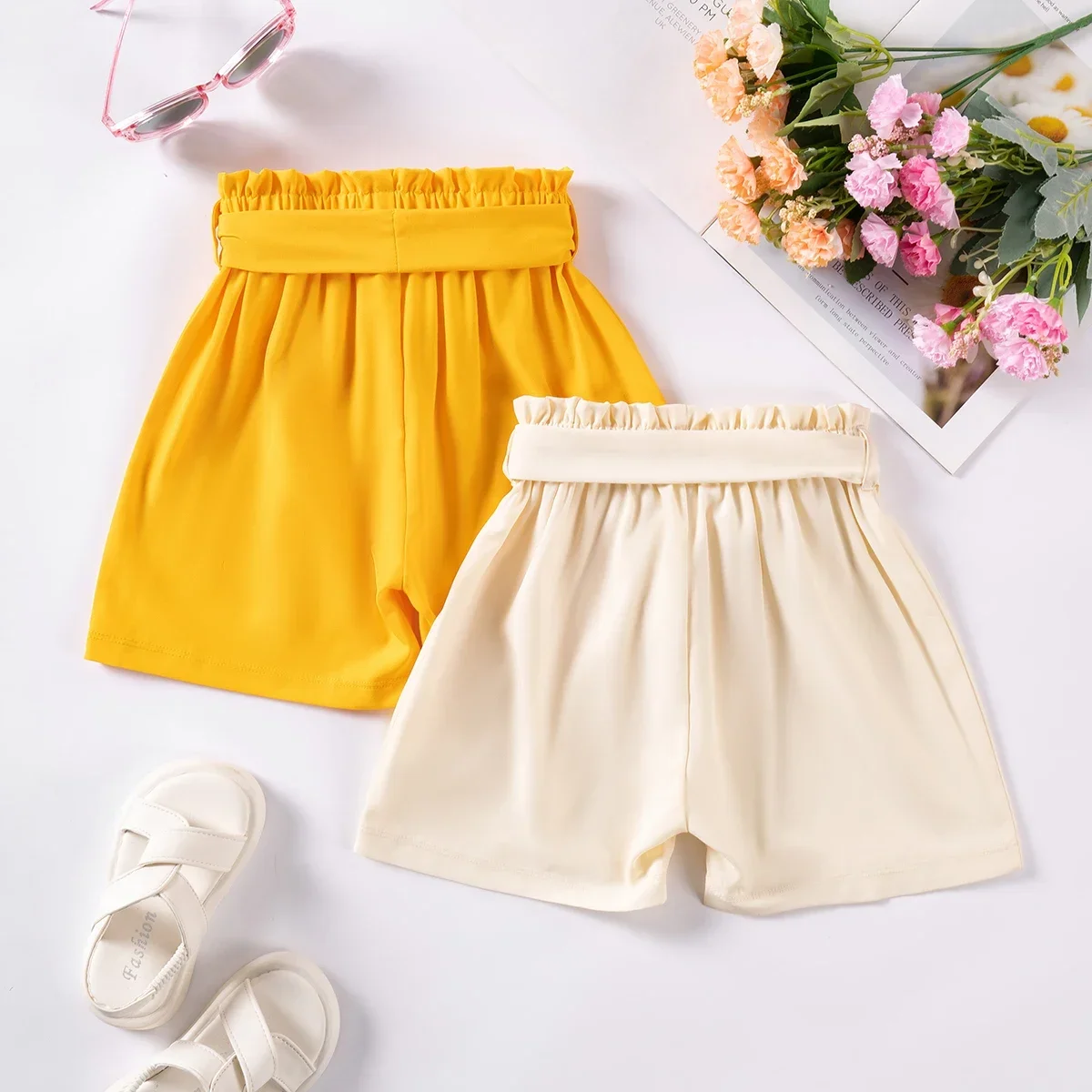 2 Pcs New Girls Shorts 0-6Y Summer Solid Color Elastic Waistband Shorts Casual Vacation Girls Pants