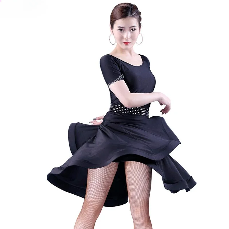 

New Style Latin Dance Costume Adult Dance Dress Female Short-Sleeved Performance Four Seasons Competition Dovetail