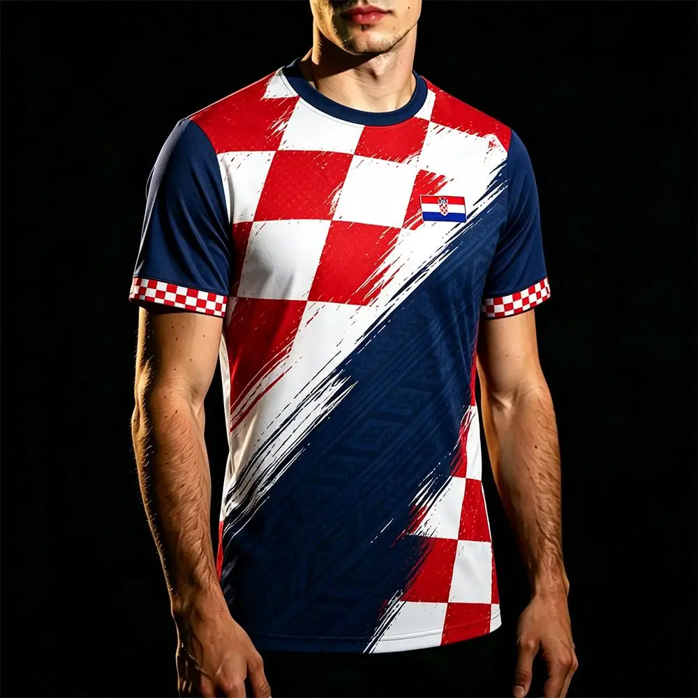 Croatia Flag Printed T-shirt Men Quick Dry Breathable Football Jersey Men's And Women's Casual Streetwear Short-sleeved Tops view 3