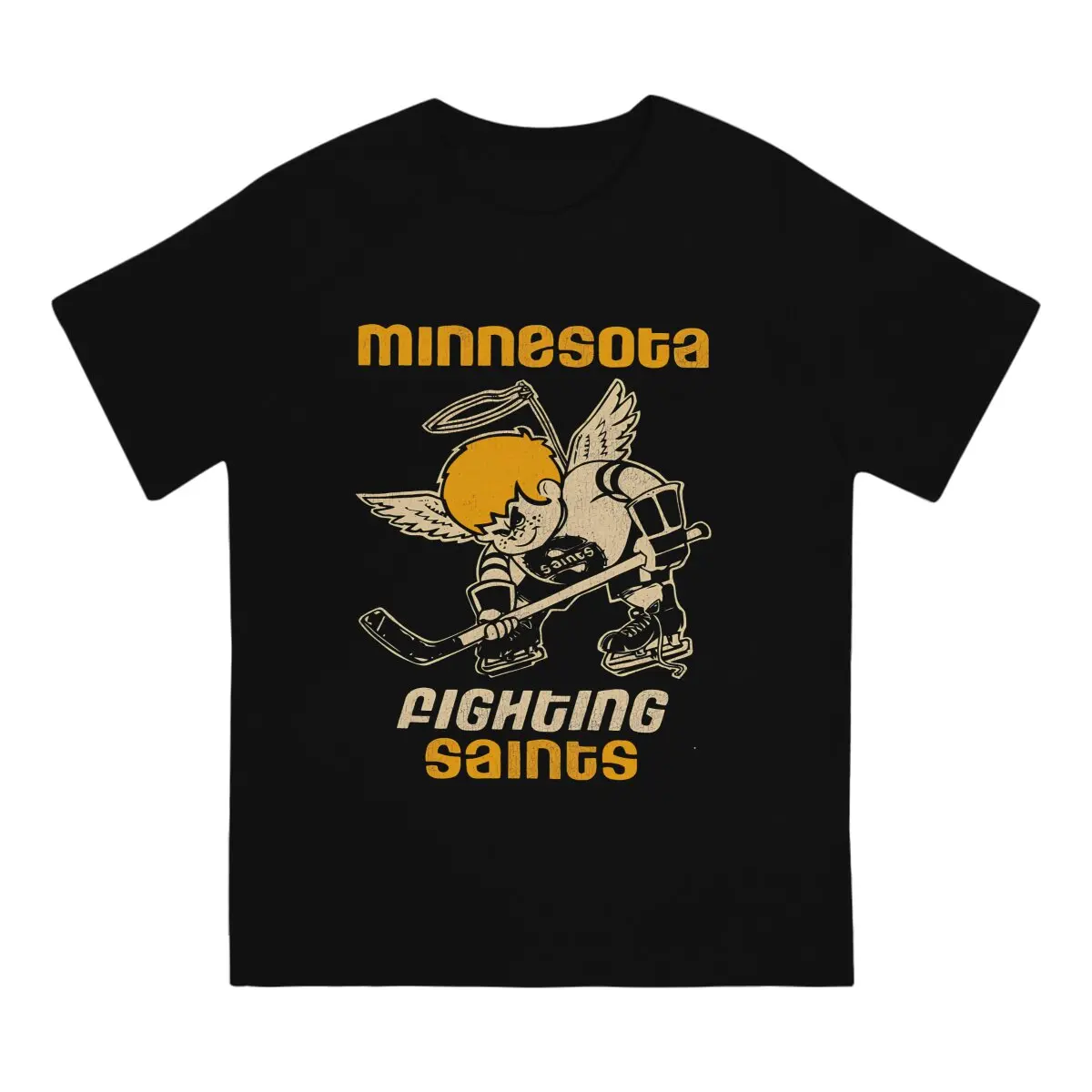 Men T-Shirts Minnesota Fighting Saints Retro Defunct Hockey Vintage 100% Cotton Tee Shirt Short Sleeve Ice Hockey T Shirts