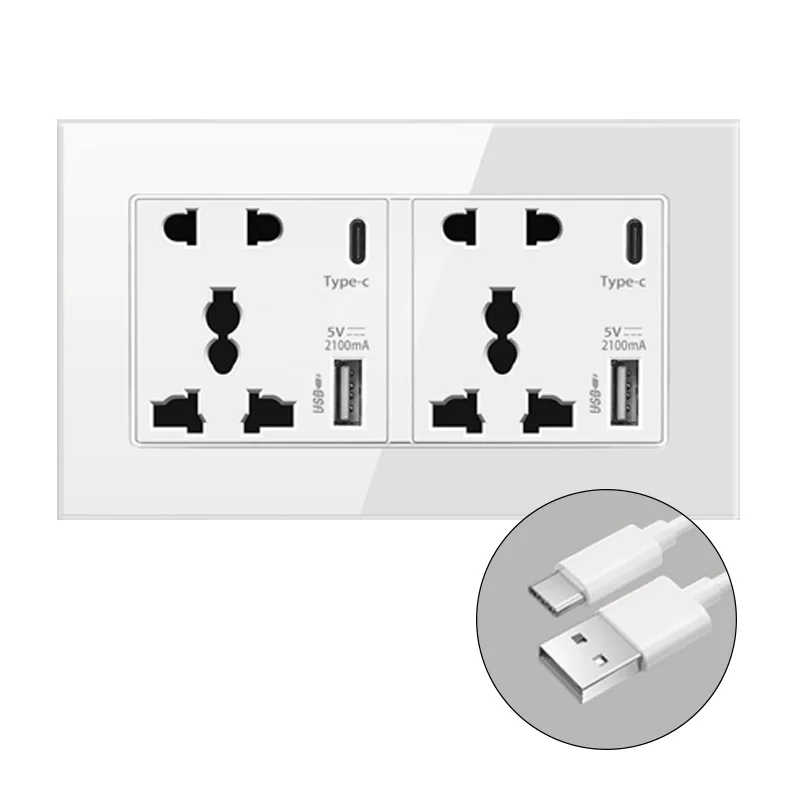 International universal 10-pin USB wall socket, Type c smart fast charging dual power socket, 10-pin charging18W USB wall socket