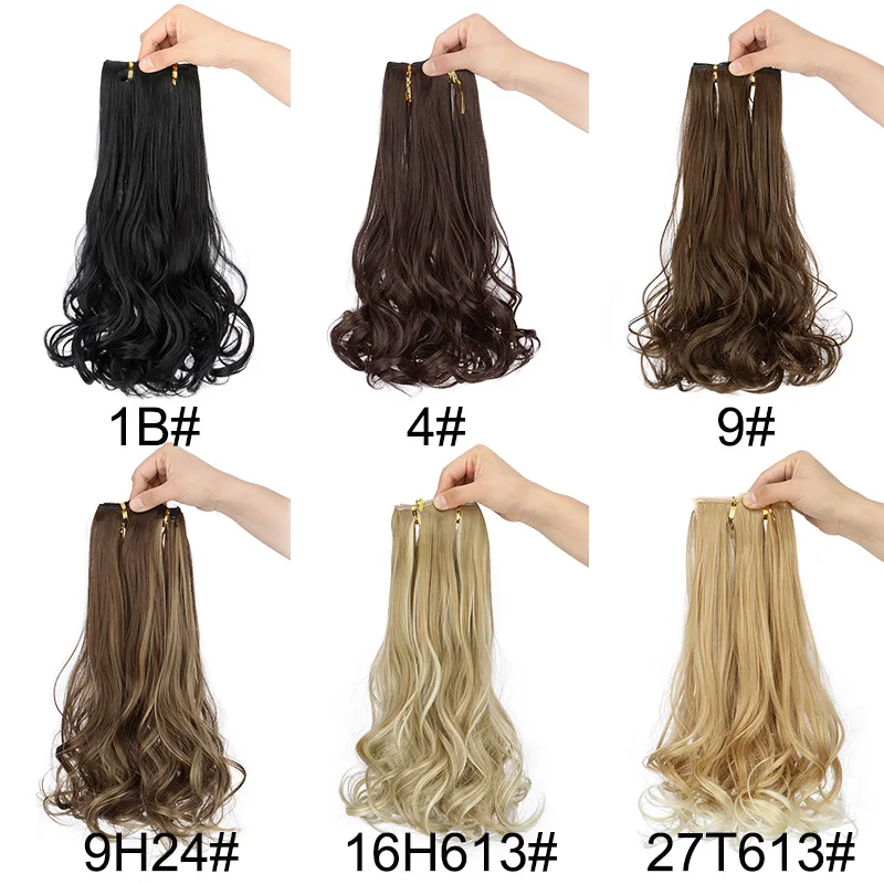 Synthetic 14Inch Short Wavy Curly Hair Extension 4pcs/set Clip -in Invisible Soft Hairpiece for Women Party Daily Use