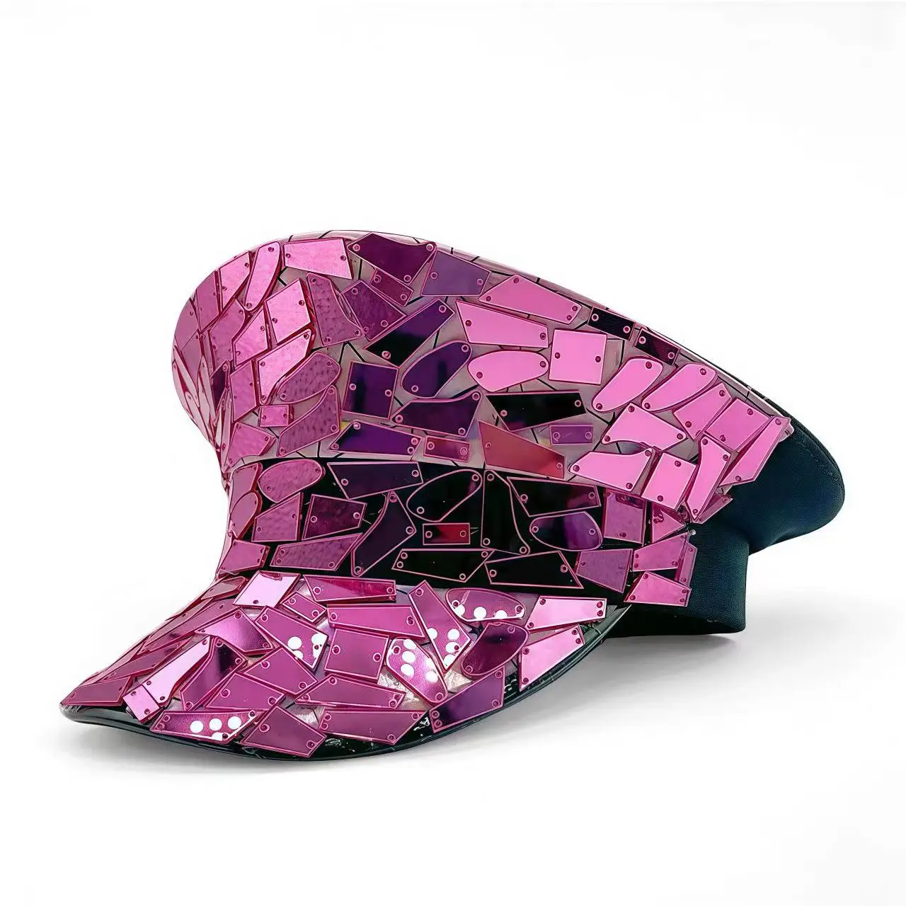 HongLuan gele laser lederen lus kapitein hoed strass & militaire petten voor dames, Rave Festivals accessoires & feestpet man