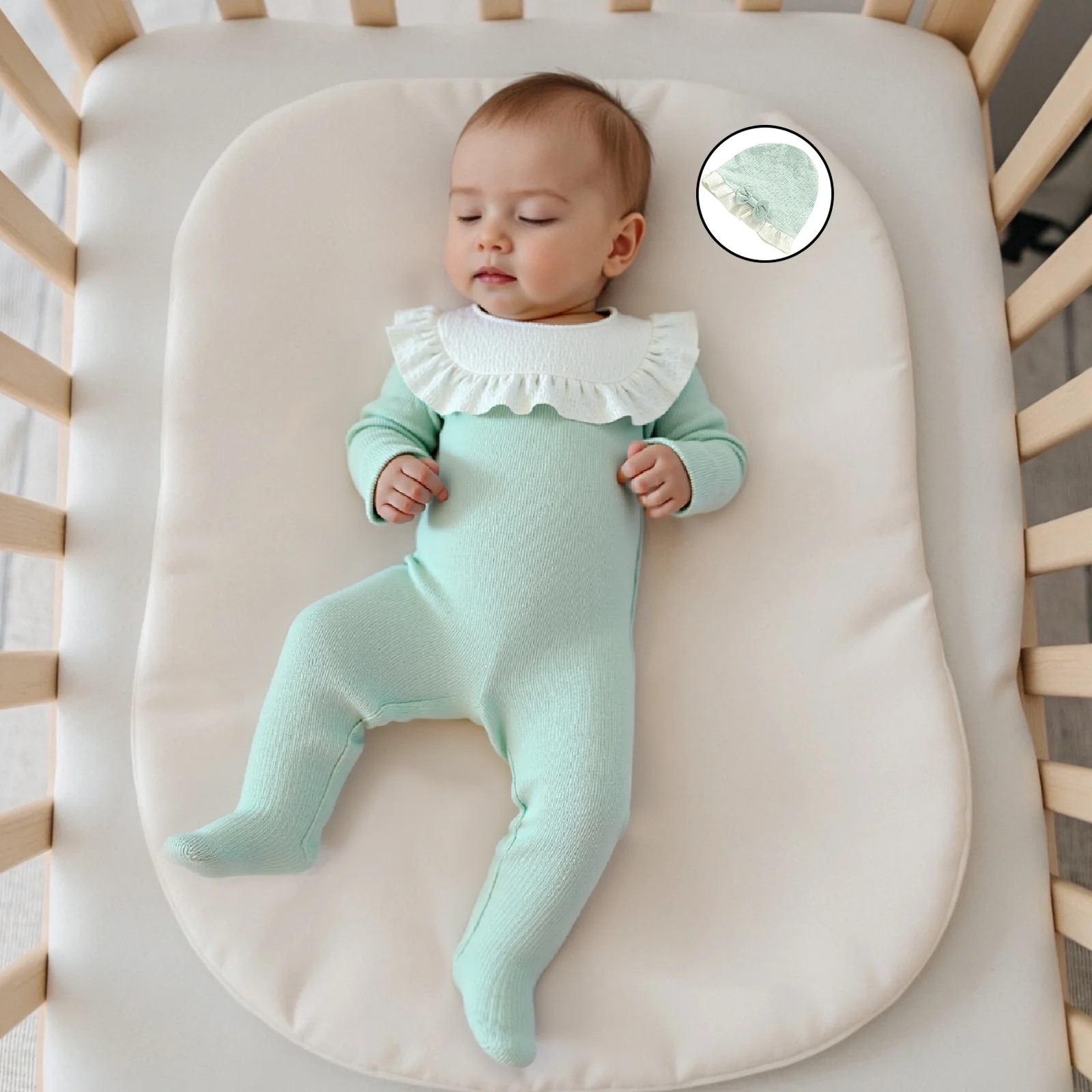 

Newborn Clothes Baby Girl Fall Romper Contrast Color Long Sleeve Ruffled Round Neck Footed Jumpsuit with Hat