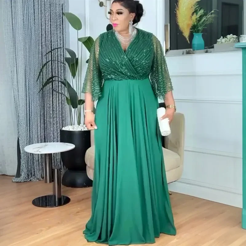 

Plus Size African Party Dresses for Women Dashiki Ankara Sequin Wedding Evening Gown Elegant Turkey Muslim Maxi Dress 2025 New
