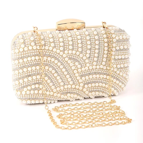 Imagen 2 del producto Bolso de noche elegante con perlas para mujer, elegante, con cuentas, para boda, cena, fiesta, banquete, bolso de mano con cadena larga