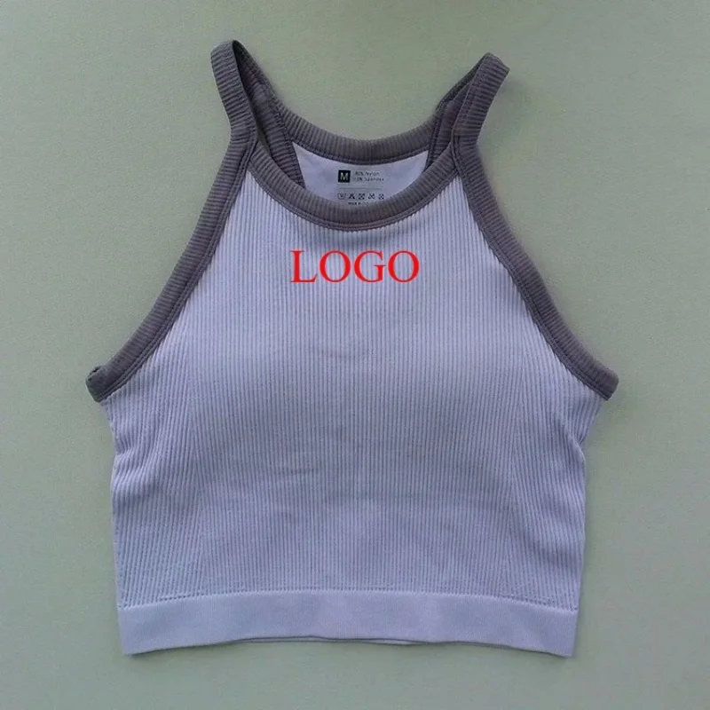 Alphalete  Top Camisole Fitness Seamless Knitted Deep V Vest Threaded Yoga Underwear Seamless Knit Vertical Stripe Tank Top