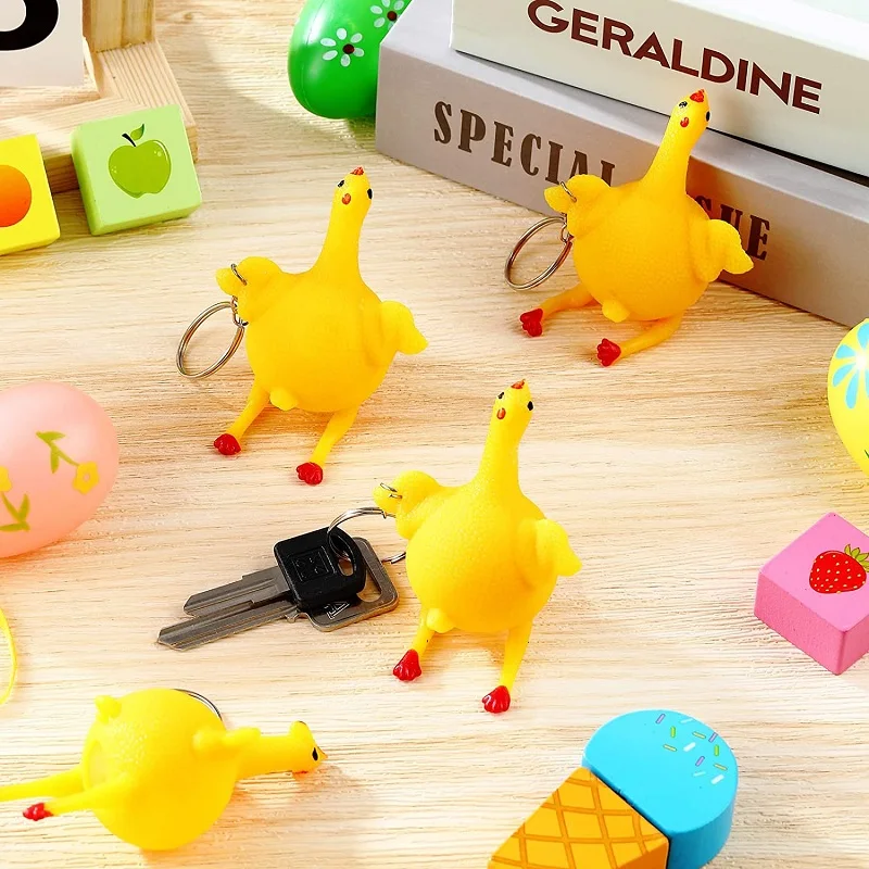 2 PCS Funny Squishy Toys Vent Chicken Laying Egg Squeezable Poppit Stress Relieve Chird Gifts Antistress Keychain for Game