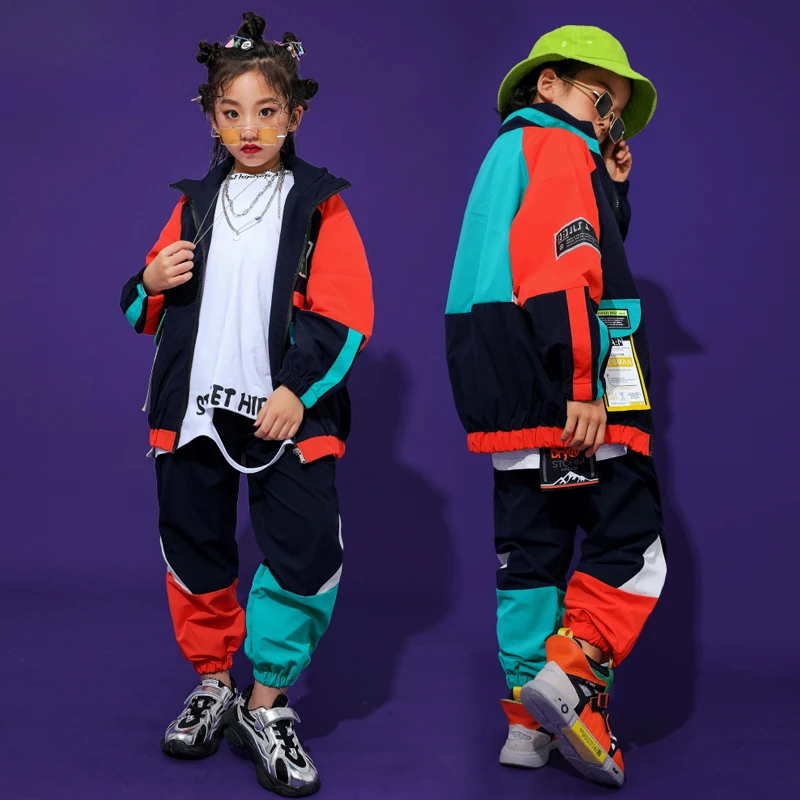 Street Dance Performance Outfit for Kids,Hip Hop Suit, Children's Hiphop Clothing, Colorful Jazz Dance Costume Ripped Lining