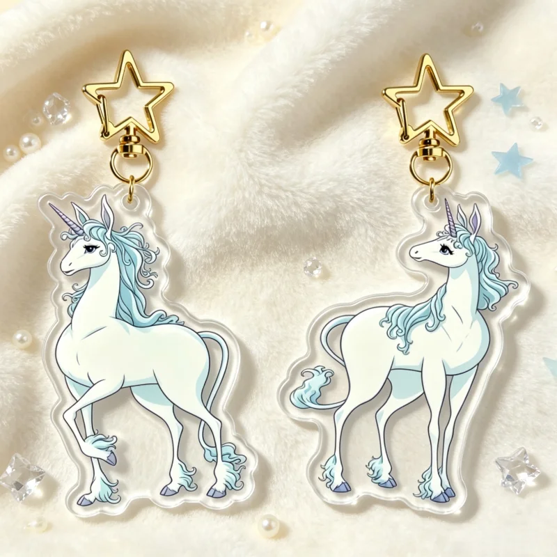 The Last Unicorn Duo Acrylic Keychain Classic Movie White Unicorn Double Sided Clear Acrylic Bag Charm Fairy Tale Gift For Fans