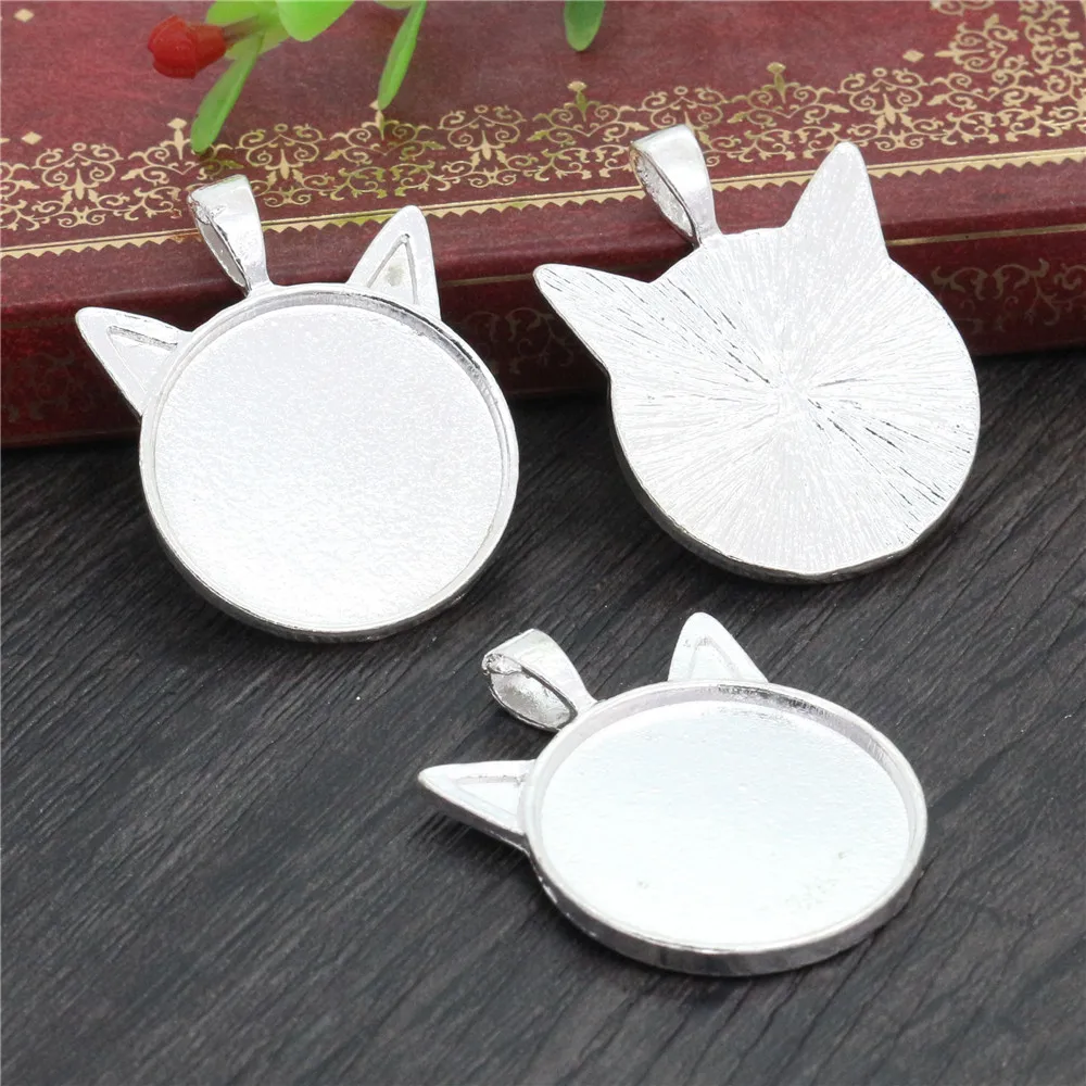 New Fashion 5pcs 25mm Inner Size Classic 6 Colors plated Cat Style Cabochon Base Setting Charms Pendant