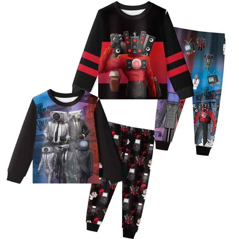 

Костюм Skibidi на Хэллоуин для детей, купальник с длинными рукавами, забавная домашняя одежда с динамиком, комплект из двух предметов