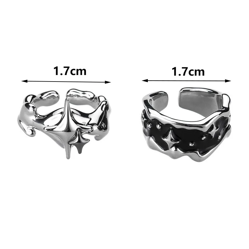 Silver Color Irregular Stars Rings Vintage Gothic Ring for Men Women Fashion Cross Star Open Adjustable Ring Y2k Jewelry Gift