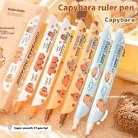 6pcs Cute Kawaii Capybara Animal Shape Gel Pen Multifunction Bookmark Ruler Signature Writing Pens School Office Supplies Gift