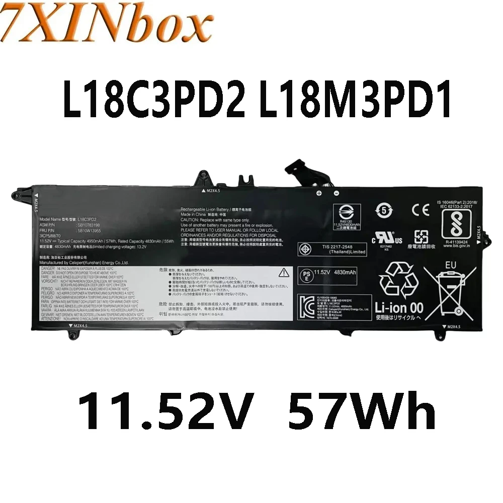 7XINbox L18C3PD2 L18M3PD1 11.52V 57W Laptop Battery For Lenovo ThinkPad T490S T495S 5B10W13878 02DL014 L18L3PD1 L18M3PD2