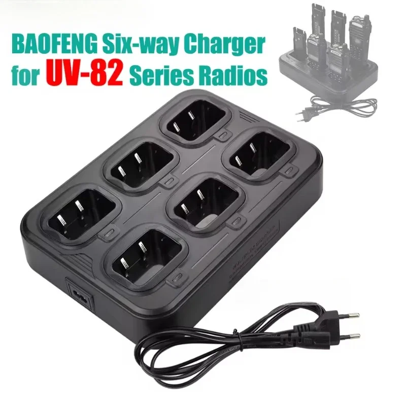 BAOFENG UV-82 Six Way Charger Desktop Charger Base for UV-82 UV-82C UV-82L UV-82X UV-82HP UV-8D Two Way Radio and Battery