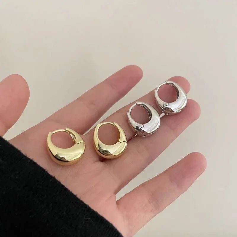 Aço inoxidável liso metal chunky hoop brincos para mulheres, círculo redondo aros, declaração punk jóias, moda meninas