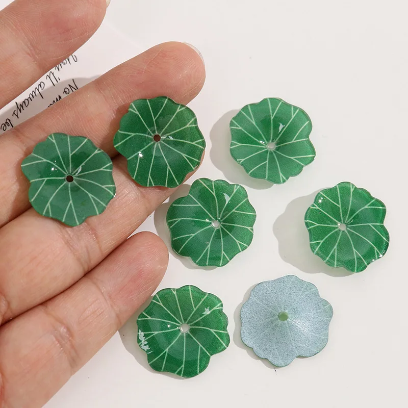 

DIY Jewelry Findings 22*23mm Simulation Plant Lotus Leaf Shape Resin Jewelry Beads Earring Ornament Accessories Material 60pcs