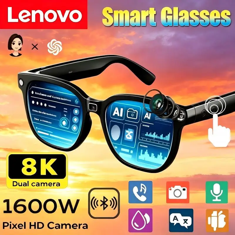 レノボaiスマートグラス-ai翻訳-1600mp-hdカメラ-8k撮影画像-bluetooth通話録音-音楽スマートサングラス-2026