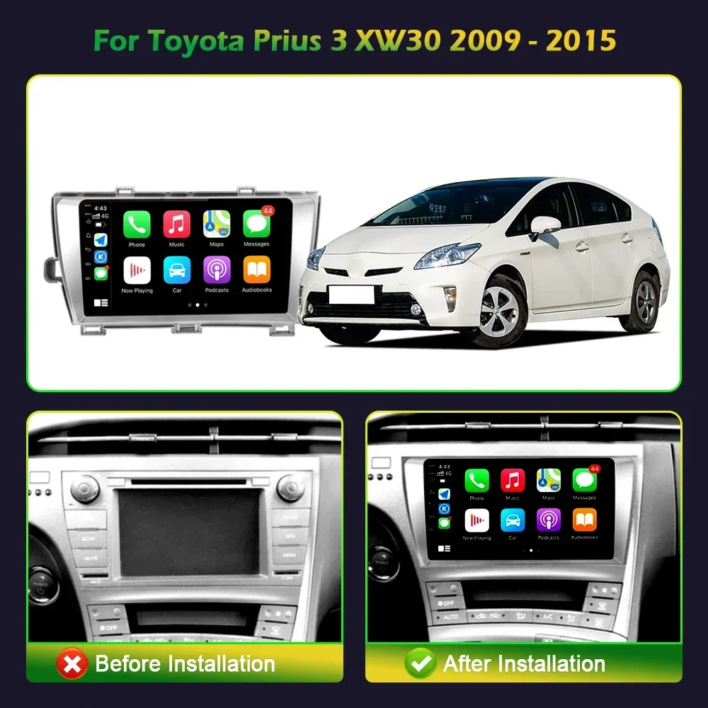 Android 13 Car Radio For Toyota Prius 2009-2013 Right Handle Drive Multimedia GPS Navigation Carplay Touch Screen Stereo