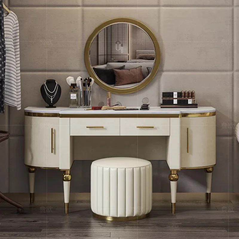 European luxury dresser white bedroom mirror makeup dresser table and chairs bedside five-pointed star postmodern furniture