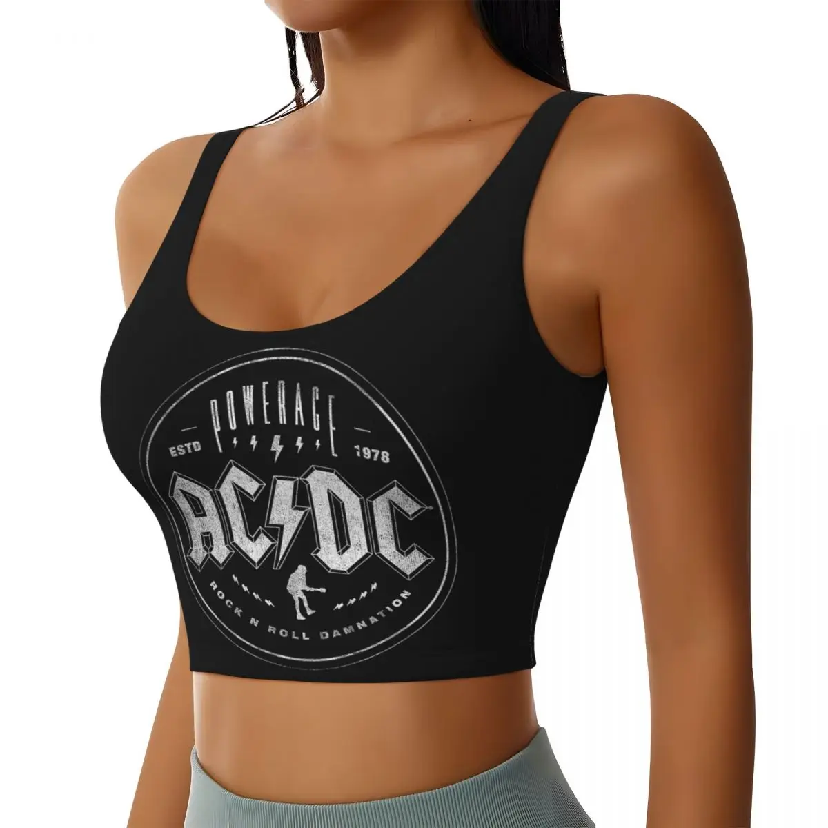 Custom Vintage Rock AC /DC Workout Crop Tank Tops Women Heavy Metal Music Band Yoga Sports Bras