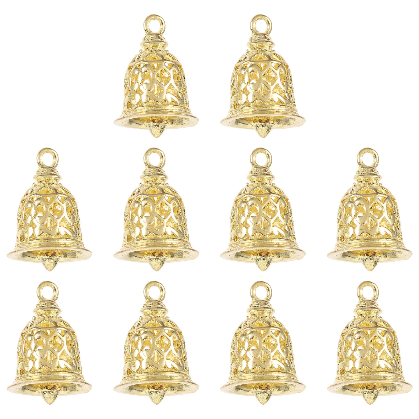 

10pcs Brass Bell Pendant Hollowed-Out Decorative Bells For Diy Crafts Home Garden Temple Door Decoration Hanging Accessories