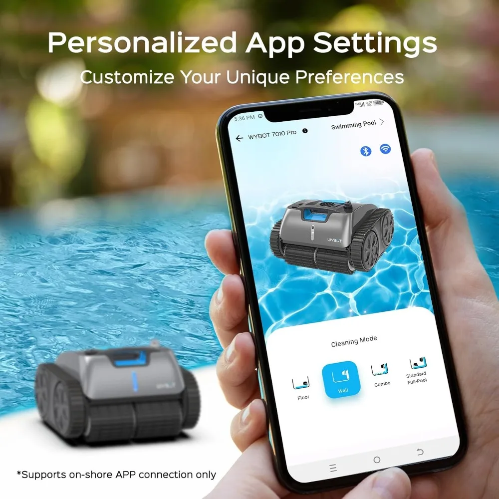 Aspirapolvere robot professionale per piscina con APP commutazione manuale e arrampicata su parete 65W potenza di aspirazione 150 minuti 1614 piedi quadrati