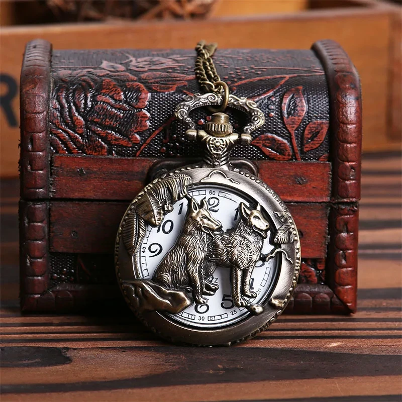 Dodici orologi da tasca vuoti dello zodiaco cinese orologio da tasca stile Flip e ciondolo portachiavi regali orologio regalo collana a catena in bronzo