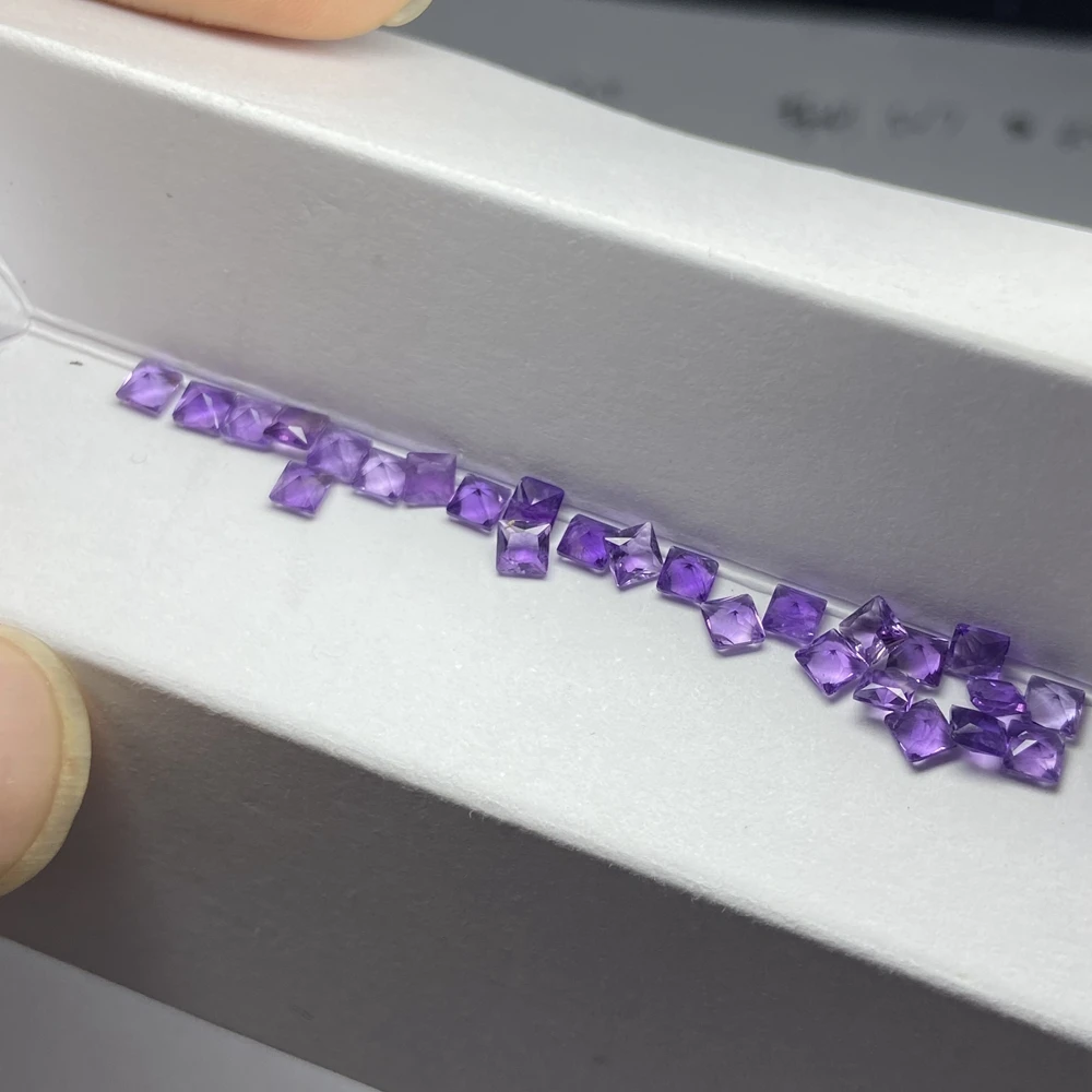 

100Pieces 1 Bag A Quality 100% Natural Inclusion Amethyst Princess Cut 2x2mm Purple Stone
