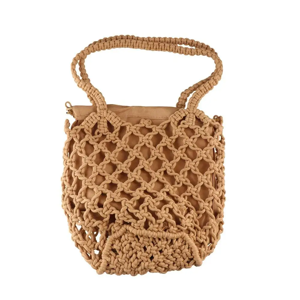 

Вязаная сумка-ведро в корейском стиле, нишевый дизайн, однотонная, с сетчатыми элементами, на плечо, сумка-тоут, маленькая сумка для телефона, для девочек