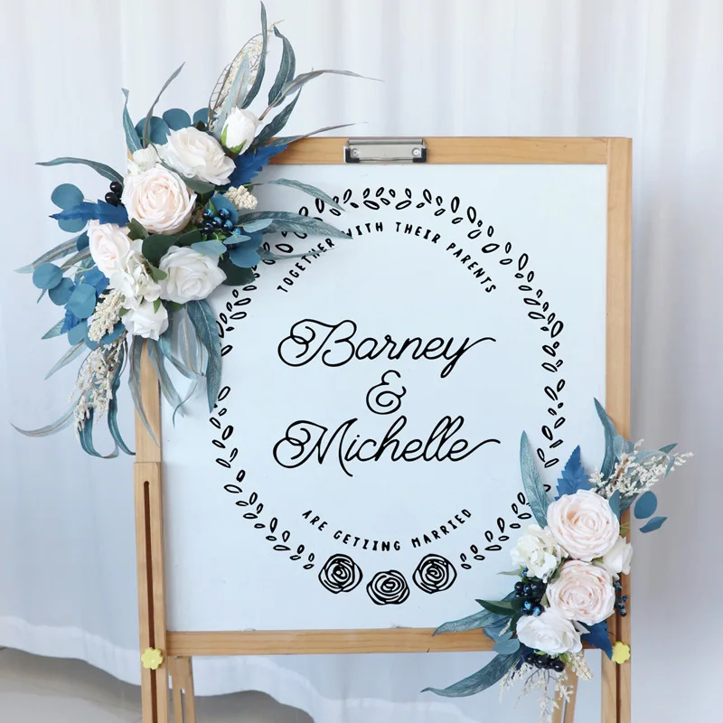 Yannew Champagne Blue Wedding Bouquets for Bride Bridesmaids Artificial Flowers Casading Wedding Bouquet Wed Bridal Shower Decor