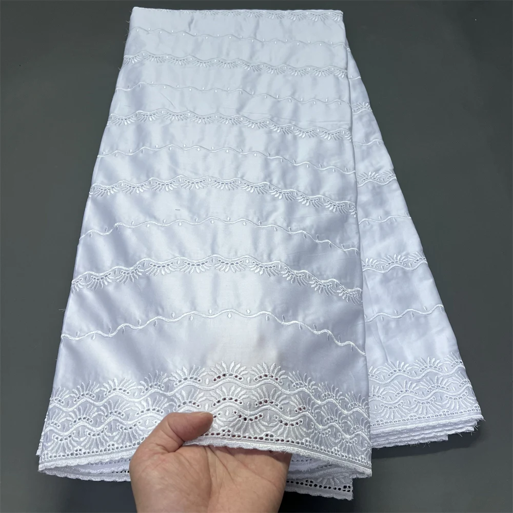 

2026 African Nigerian Tulle Lace Fabric for Dress Sewing High Quality Damask Cotton Pure Embroidery Wedding Party hz1418 5Yard