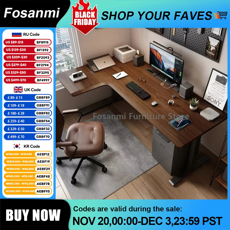 Scrivania da ufficio grande Boss a sette forme Tavolo da scrivania per computer elettrico ad altezza regolabile con display a LED Scrivania da gioco con movimento per la casa