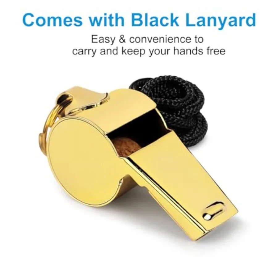 صفارة ذهبية مع حبل بصوت عالٍ وهش من الفولاذ المقاوم للصدأ، صفارة رياضية متينة، صفارات مدرب الحكم للقدم #4