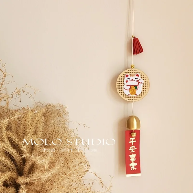 Mulok Lucky Fortune Cat Charm Original Wood Blessing Car Hanging Decoration Entrance Door Wall Ornament Collectible Feng Shui