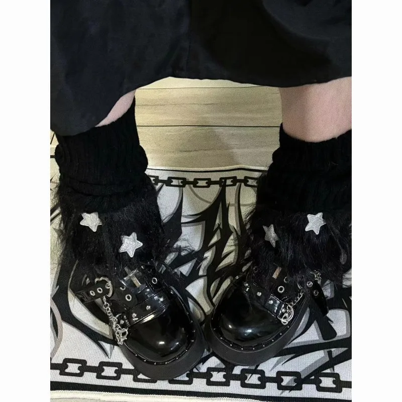 

Kimotimo Y2k пушистые носки со звездами, полуноски, осенне-зимние модные универсальные леггинсы в стиле Харадзюку, готические носки с рукавами