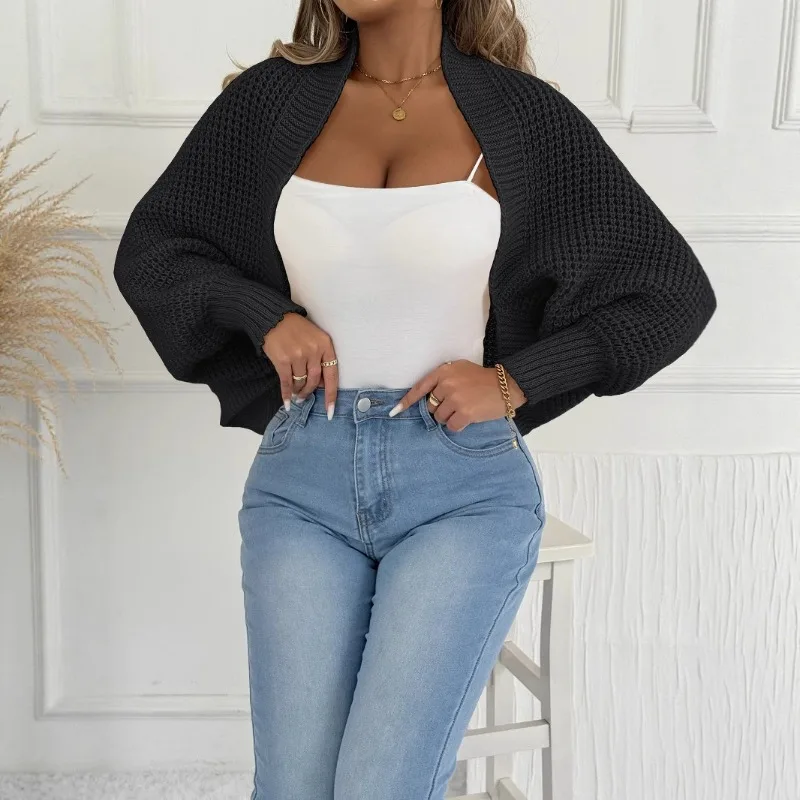 سترة نسائية فضفاضة ودافئة قصيرة سترة شال غير منتظمة سترة بلون سادة متعددة الاستخدامات