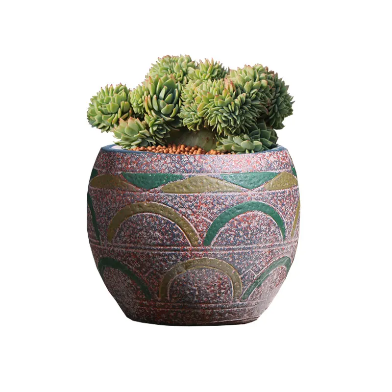 Mediterranean Succulent Flower Pot Large Diameter Red Ceramic Old Pile Basin Retro Household Use view 5