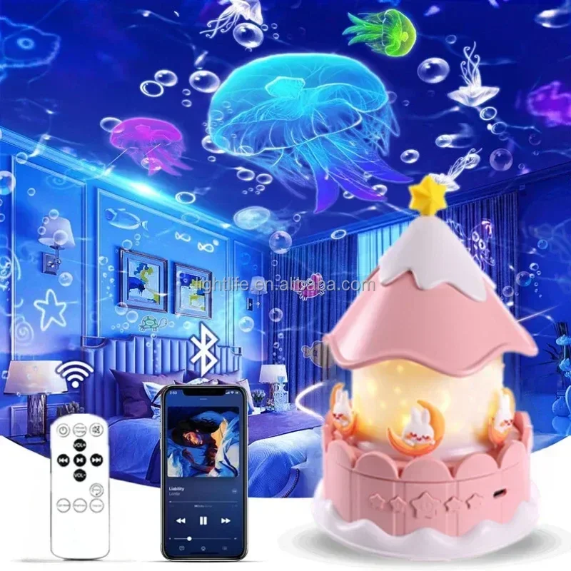 

Светодиодный карусель Galaxy Light, проектор с дистанционным управлением, Bluetooth, музыкальная лампа с единорогом, 21 кино, звездный проектор, ночник для детей