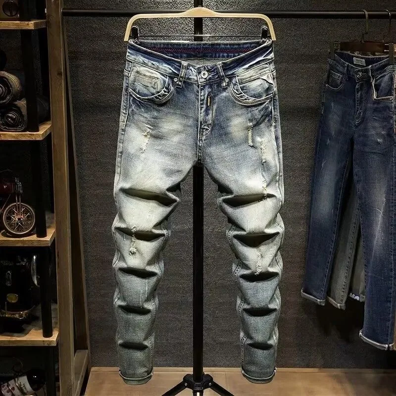 

Spring and Autumn Fashion Trend Solid Color Straight Leg Stretch Denim Jeans Men's Casual Sports Comfortable High Quality Jeans