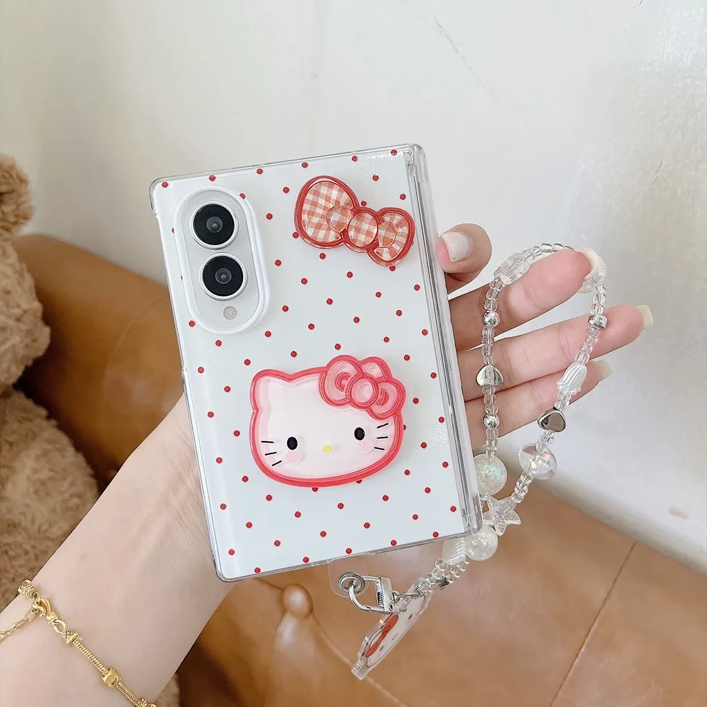 Cute Cartoon Magnetic PC Hard Phone Case For Samsung Galaxy Z Fold 8 Wide Fold8 Wide 5G Shockproof Cover With Lanyard