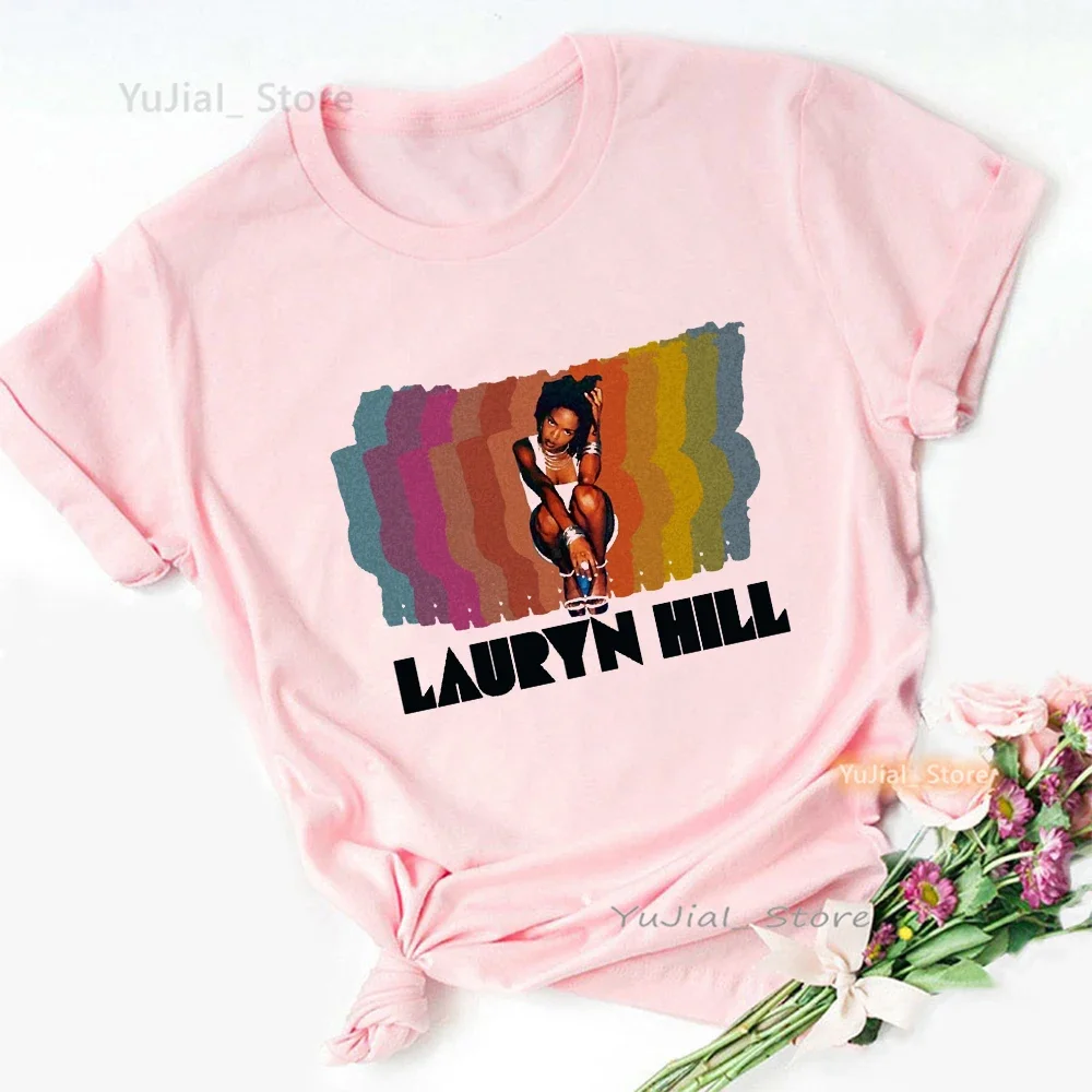 Rainbow Lauryn Hill Print Pink T Shirt Women Fugees Music Hip Hop T-Shirt Female Aesthetic Clothes Summer Tops Tee Shirt Femme