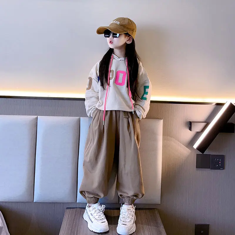 Girls Sweatshirts +Pants Kids Suits 2PCS/Set 2023 Letters Spring Autumn Cotton Outfits Teenagers Children Clothing