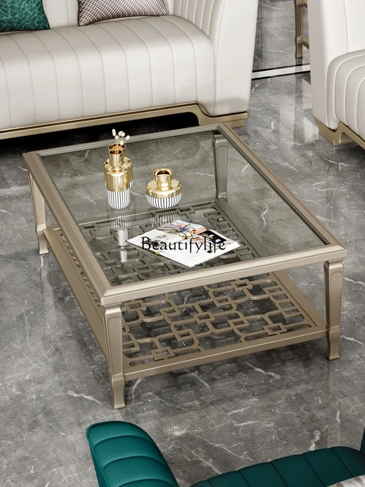 

yj7 Italian light luxury tempered glass coffee table American solid wood model room square combination