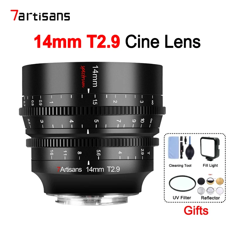 

7artisans 14mm T2.9 Cine Lens Full Frame Large Aperture Manual Spectrum Lens For Sony E ZVE10 Nikon Z Leica TL SIGMA FP Canon RF