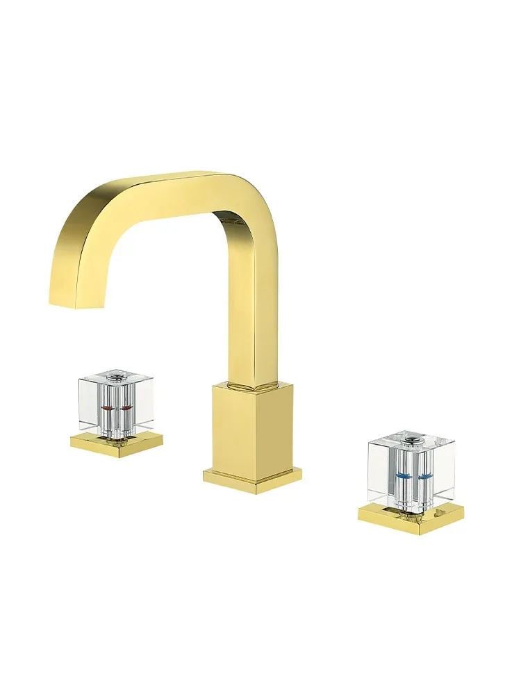 

Luxrury Gold Bathroom Basin Faucet Widespread Lavatory Mixer Tap Brass Three Hole Sink tap Crystal Handle Sink Faucet