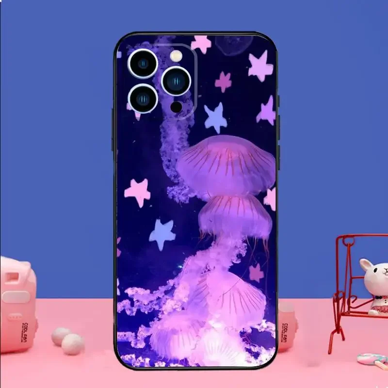 Cute Cartoon Jellyfishes Phone Case Phone Case For iPhone 14 13 12 11 Pro Max Xs Xr X 7 8 Plus 12 13 Mini Silicone Black Cover image 6